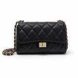 Black Quilted Crossbody Purse with Gold Chain