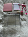 Faith and florals pink stationery gift set with journal, notepad, pen, acrylic tray, and beaded keychain